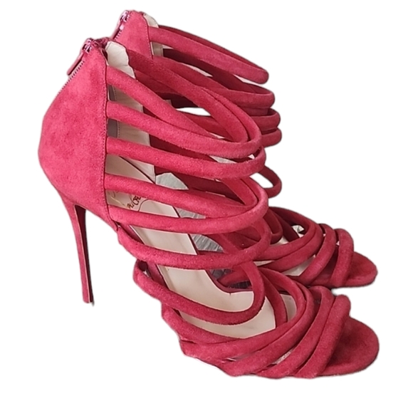 Christian Louboutin Mariniere Red Suede Gladiator Sandals Caged Strappy Heels - Picture 5 of 14